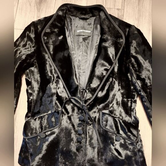 RARE EMPORIO ARMANI Velvet Like Jacket Black Size 42 US 6 Made In Italy - Picture 3 of 14